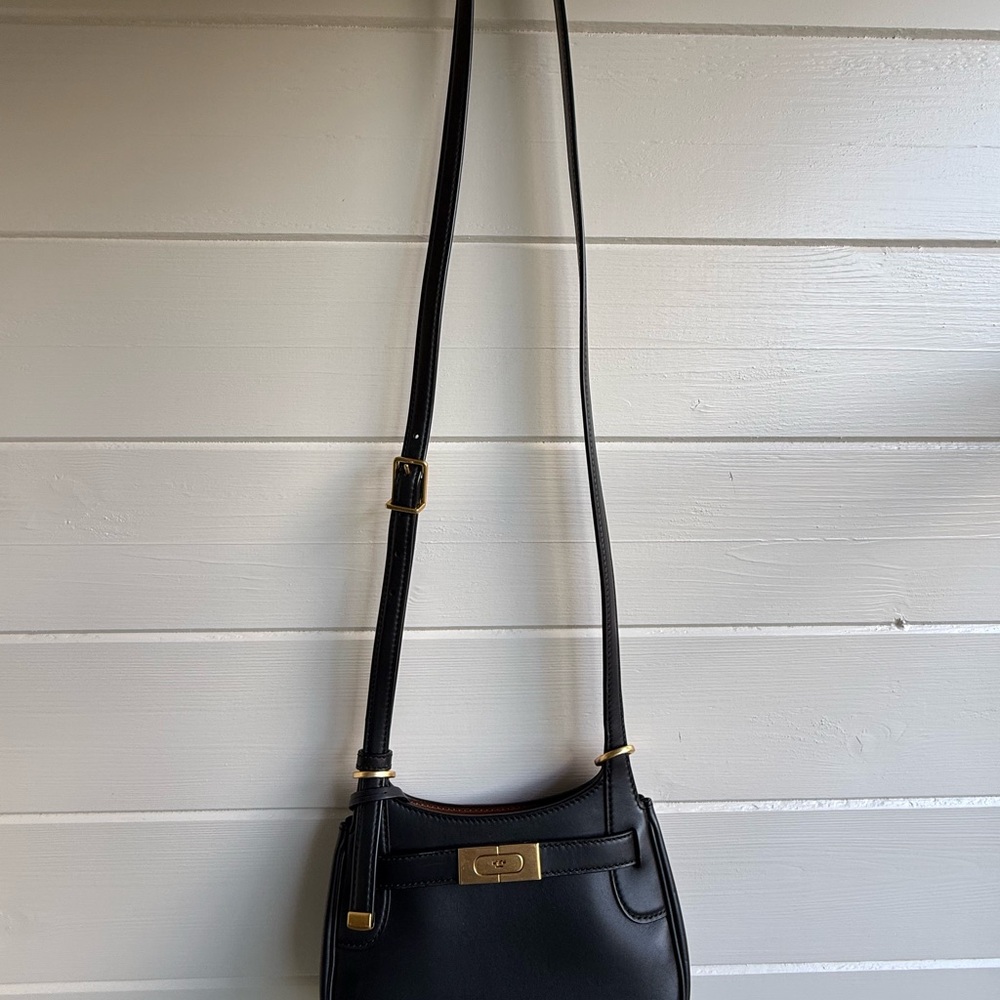 Tory Burch Lee Radziwill Small Saddlebag in black leather
